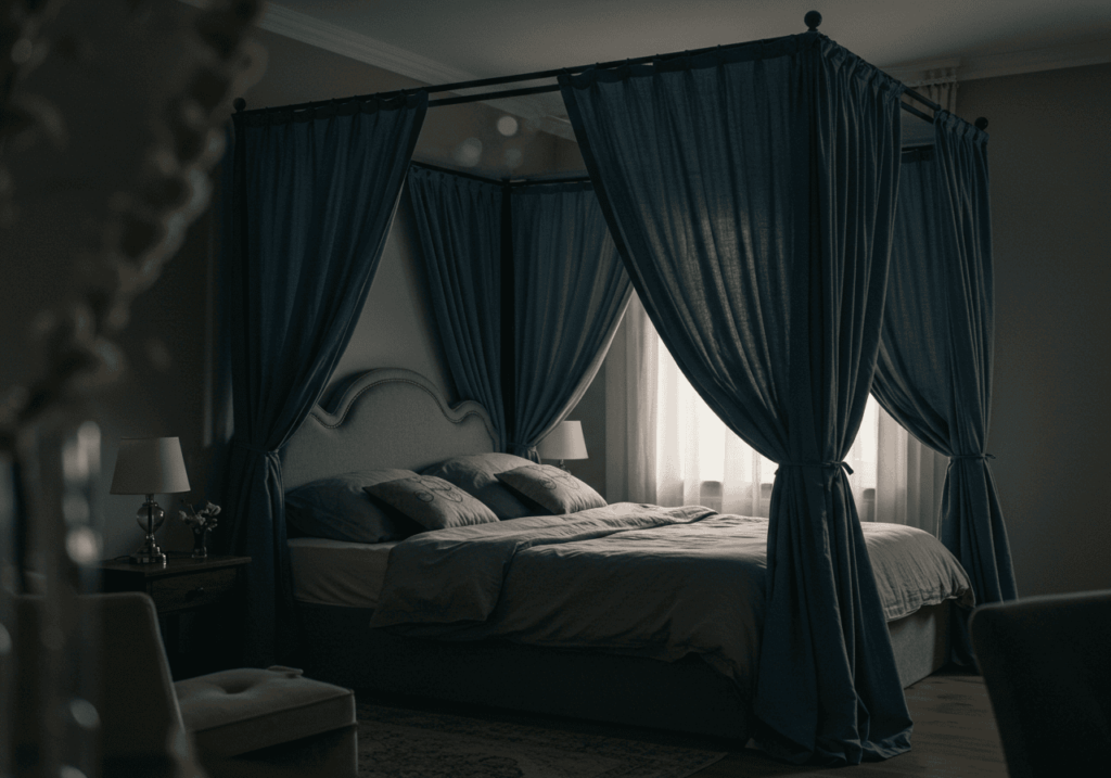 canopy bed with curtains FI