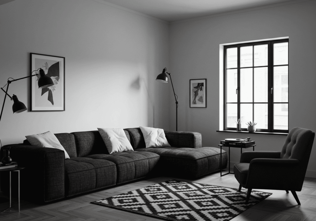 black and white living room FI