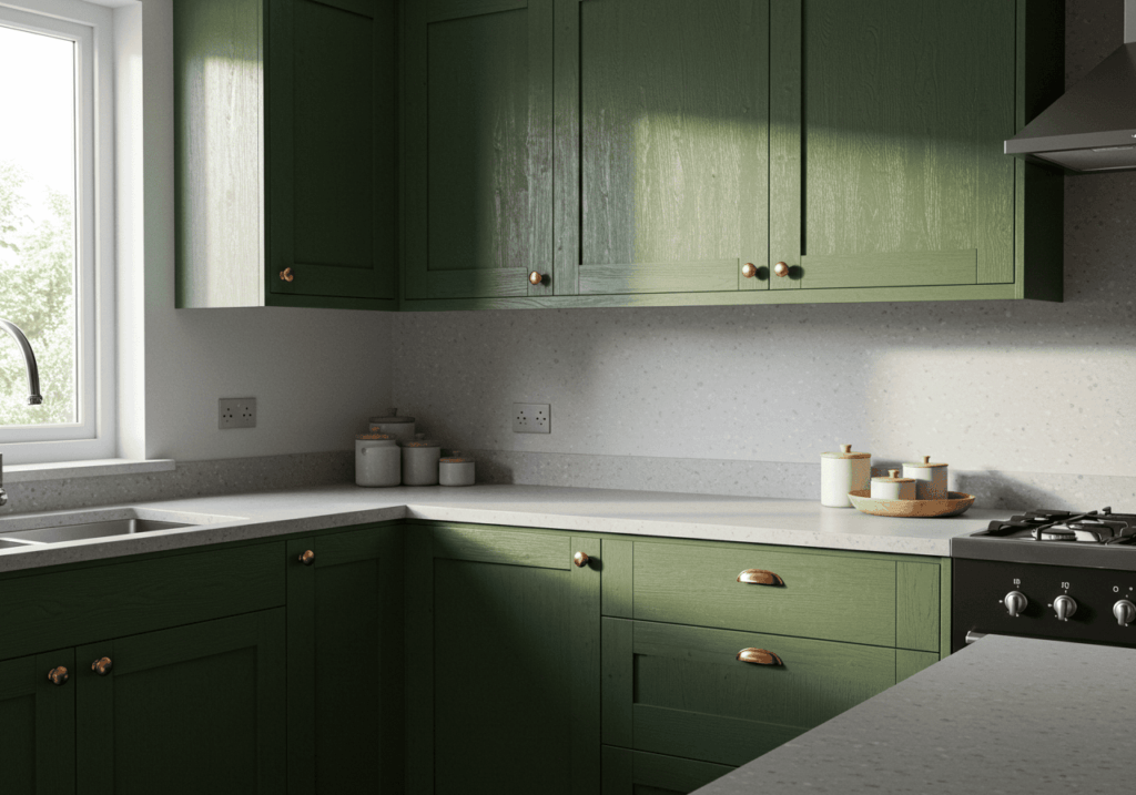 dark green kitchen cabinets FI