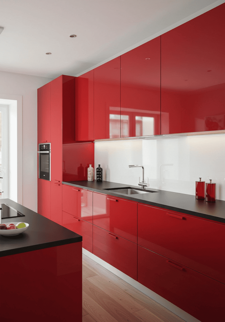 red kitchen cabinets 15