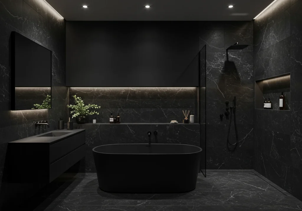 black bathroom FI converted