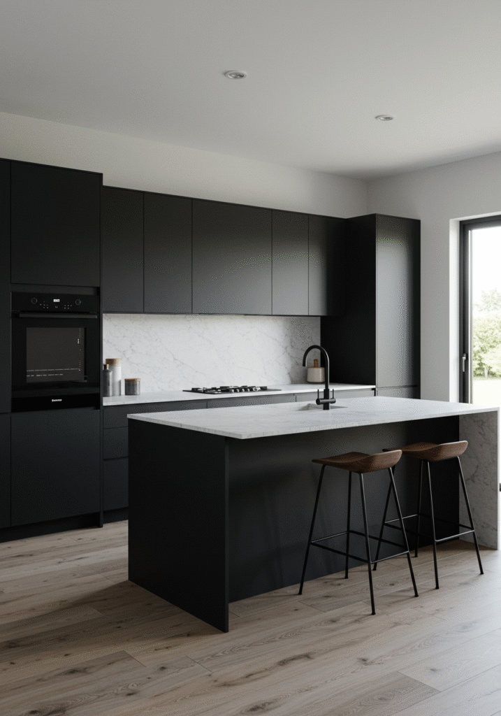 black cabinets white countertops 1
