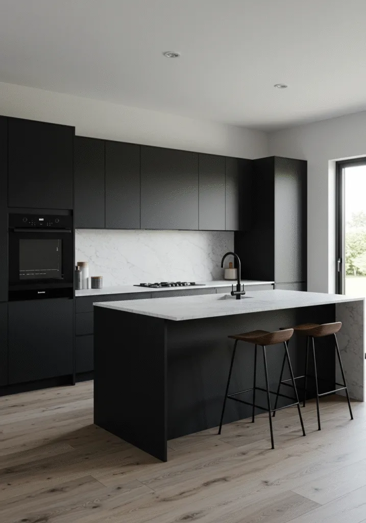 black cabinets white countertops 1