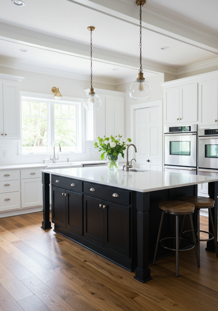 black cabinets white countertops 11