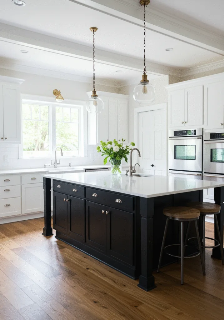 black cabinets white countertops 11