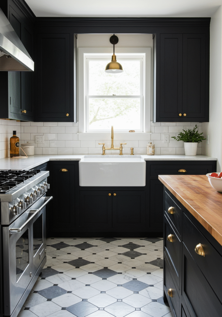 black cabinets white countertops 13