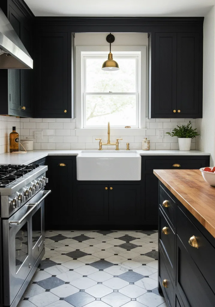 black cabinets white countertops 13