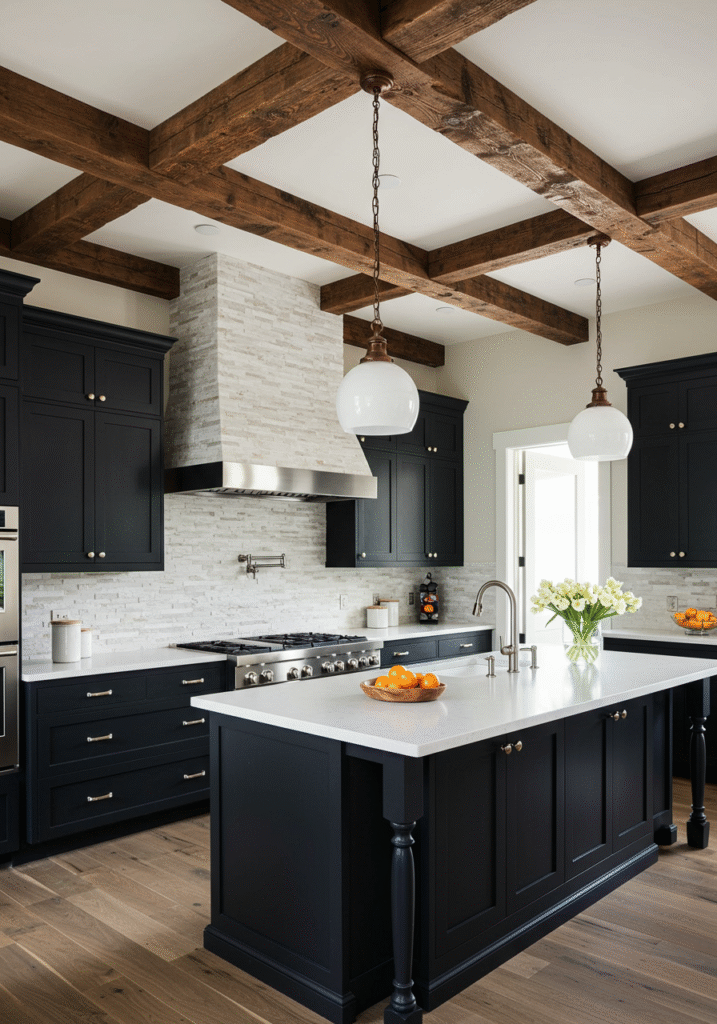 black cabinets white countertops 15