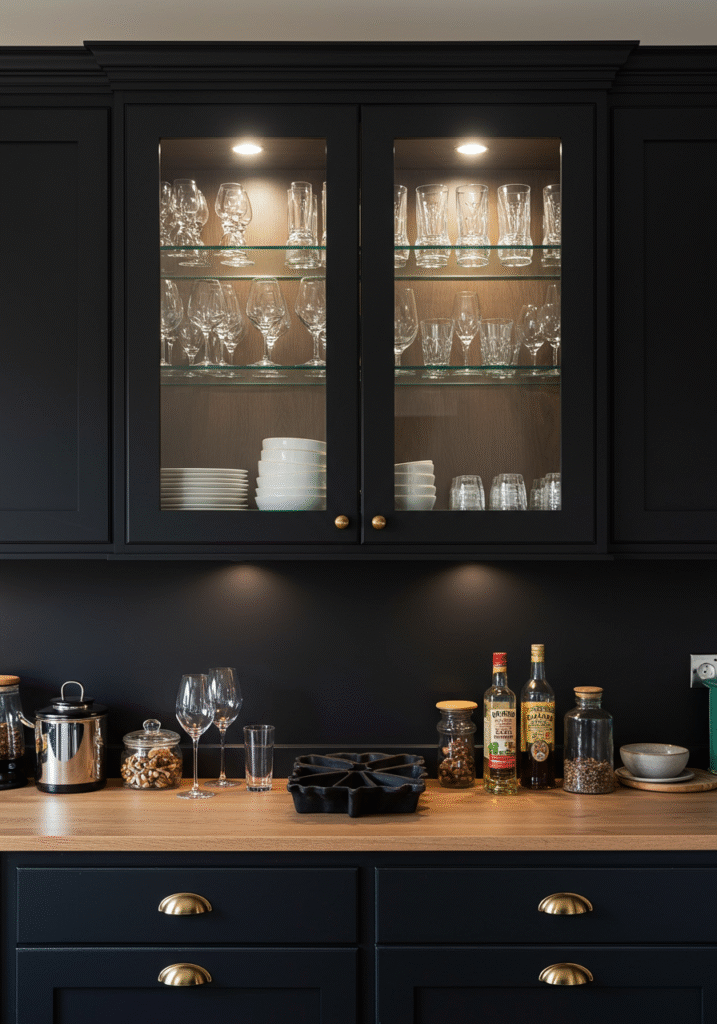 black cabinets white countertops 17