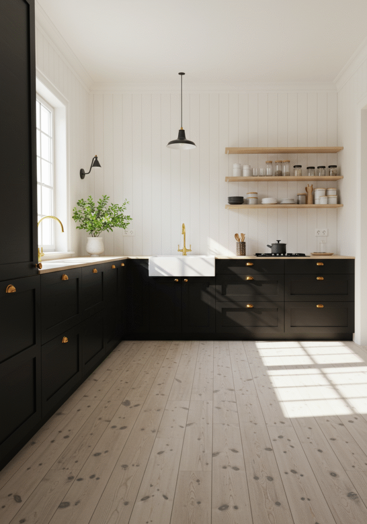 black cabinets white countertops 19