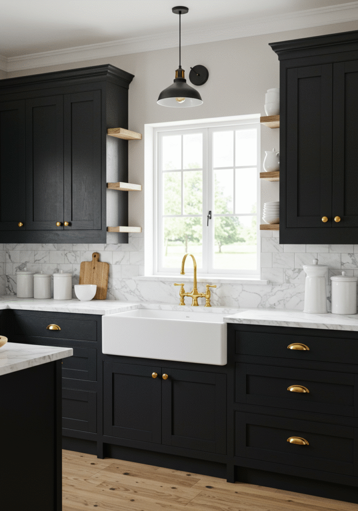 black cabinets white countertops 2