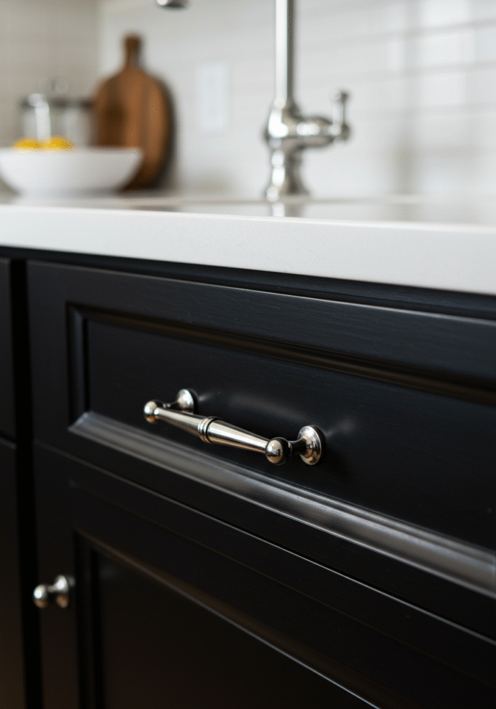 black cabinets white countertops 20