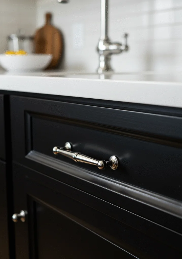 black cabinets white countertops 20