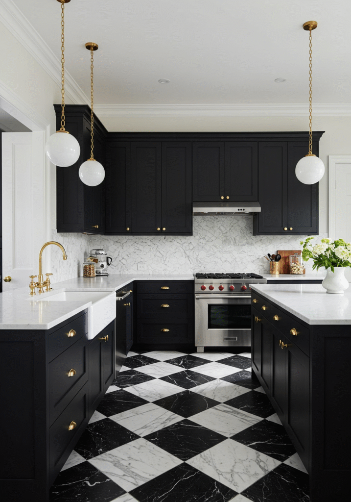black cabinets white countertops 21