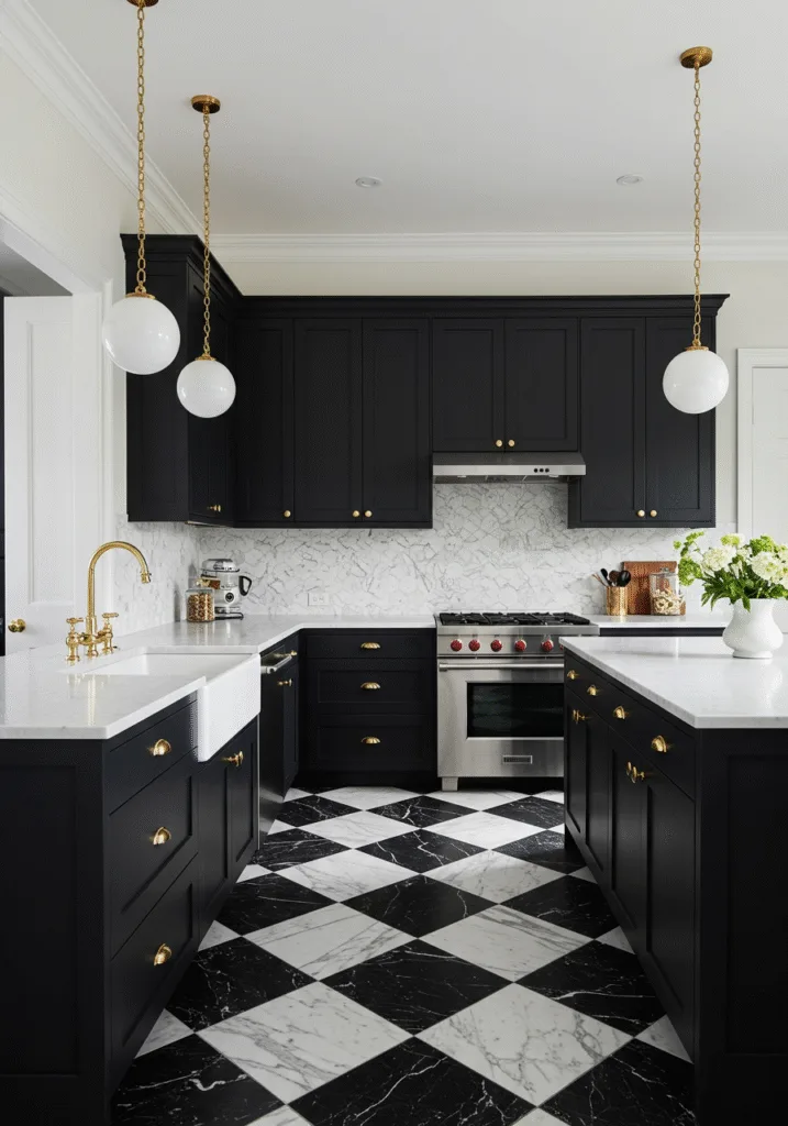 black cabinets white countertops 21
