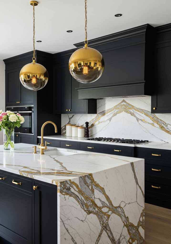 black cabinets white countertops 3