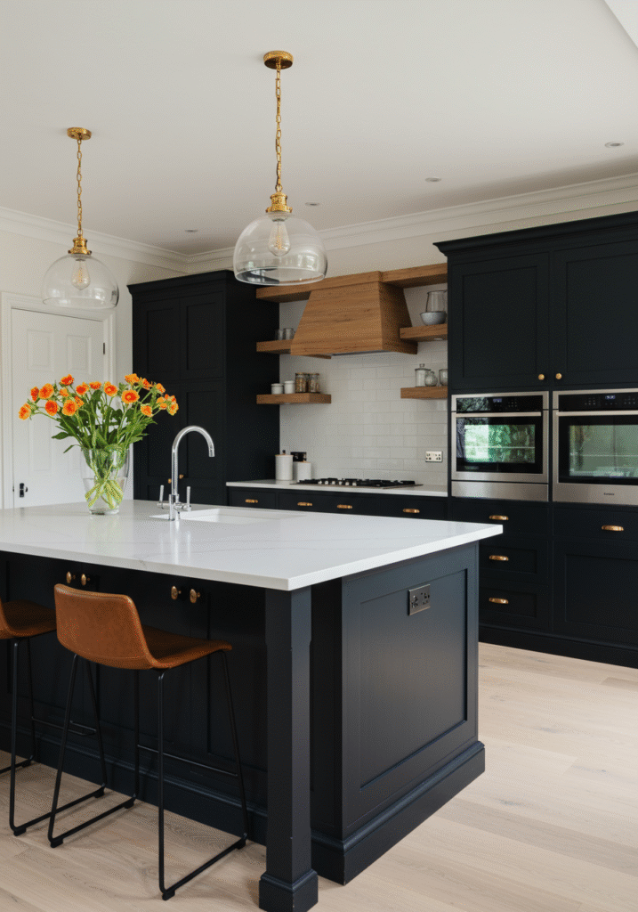black cabinets white countertops 6