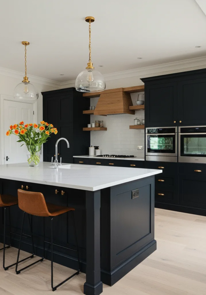 black cabinets white countertops 6
