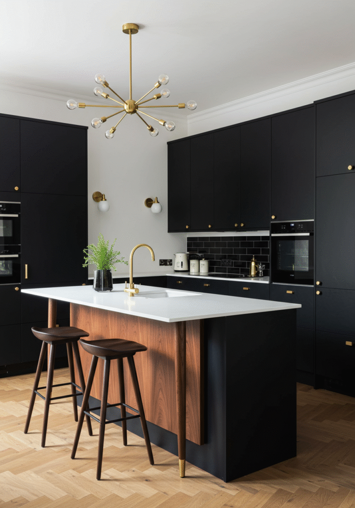 black cabinets white countertops 8
