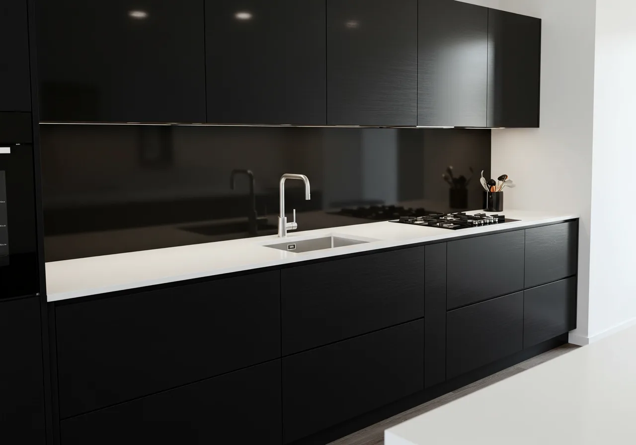 black cabinets white countertops FI