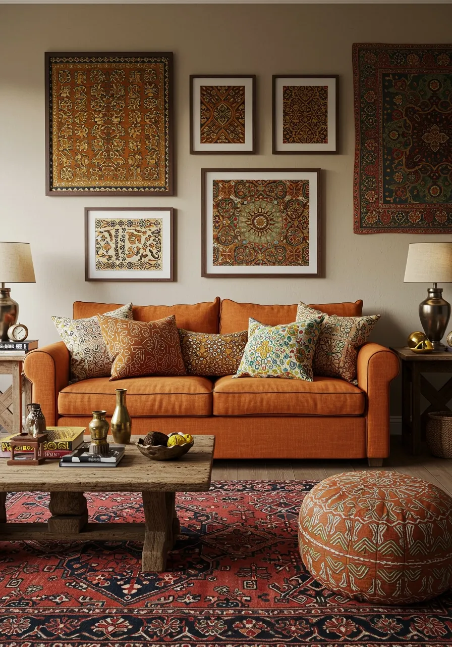 orange couch living room ideas 10