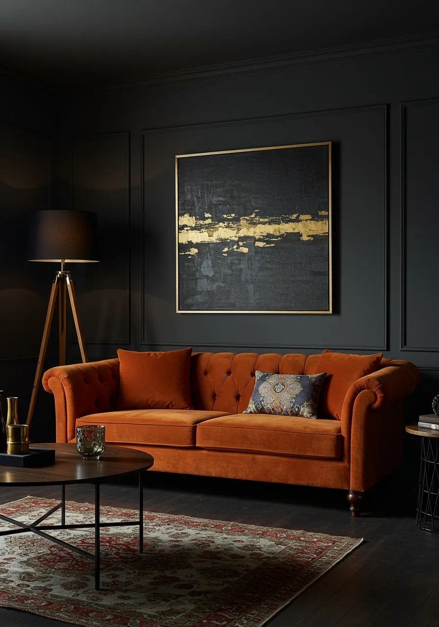 orange couch living room ideas 11