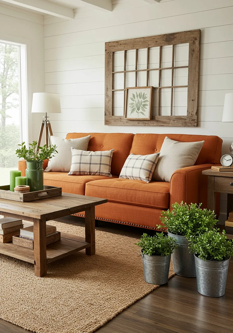 orange couch living room ideas 16