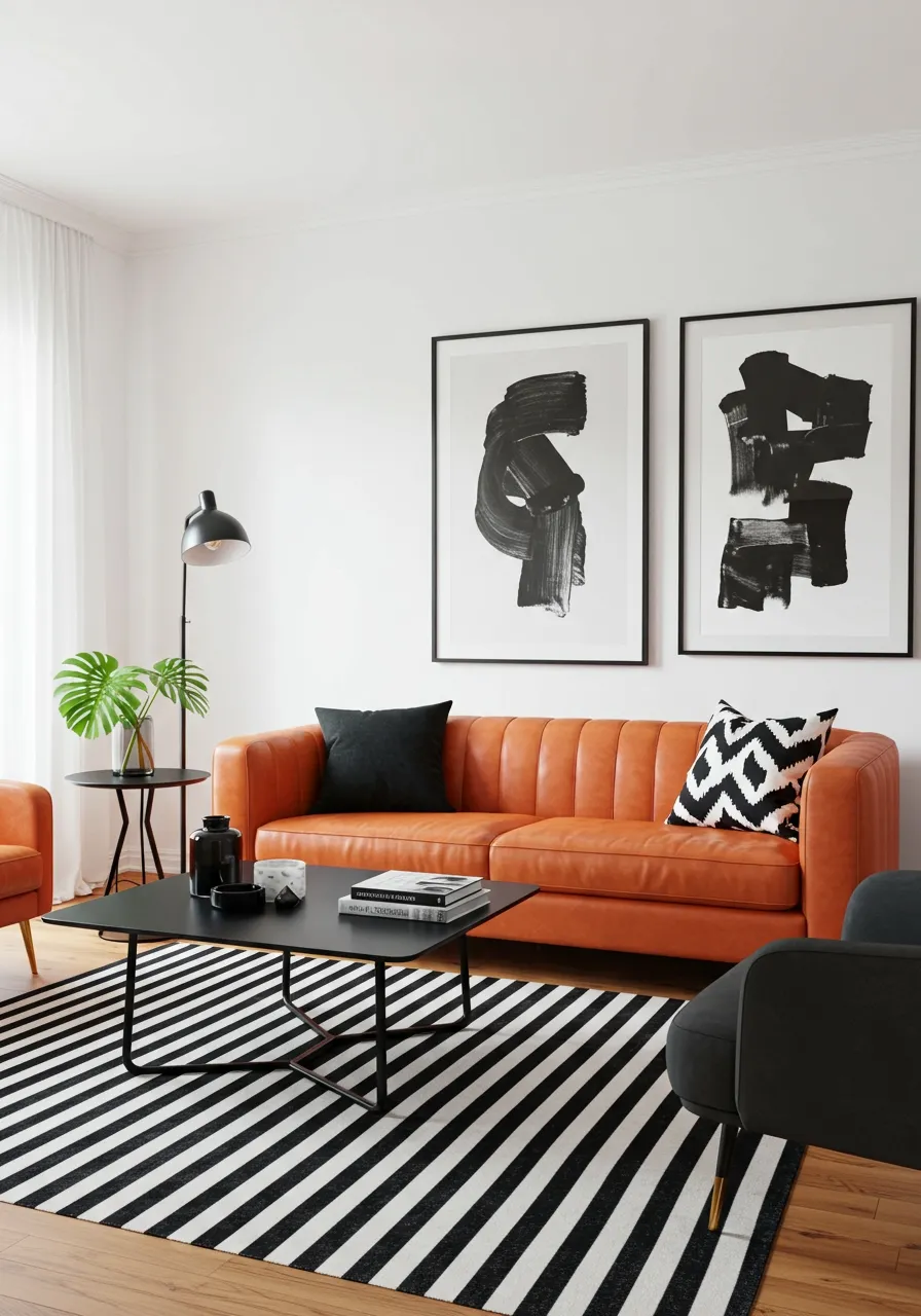 orange couch living room ideas 17