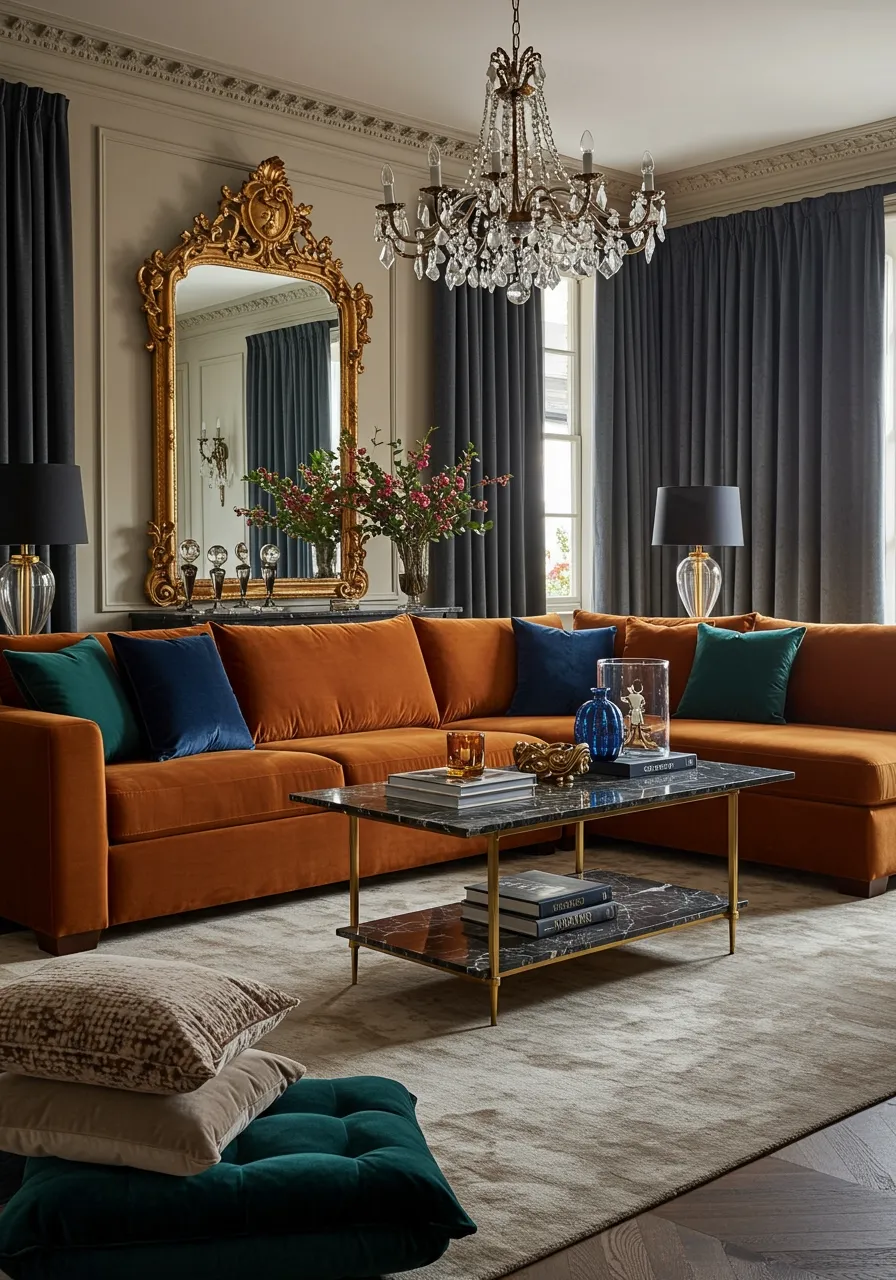 orange couch living room ideas 18