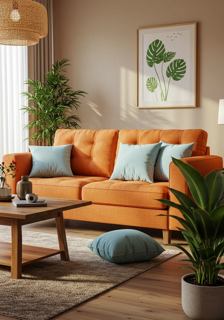 orange couch living room ideas 20