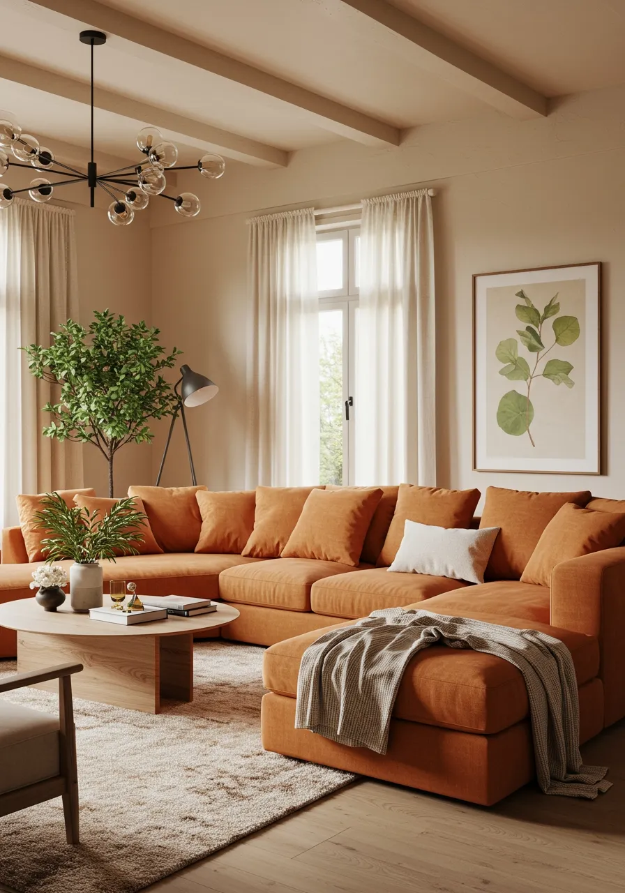 orange couch living room ideas 21