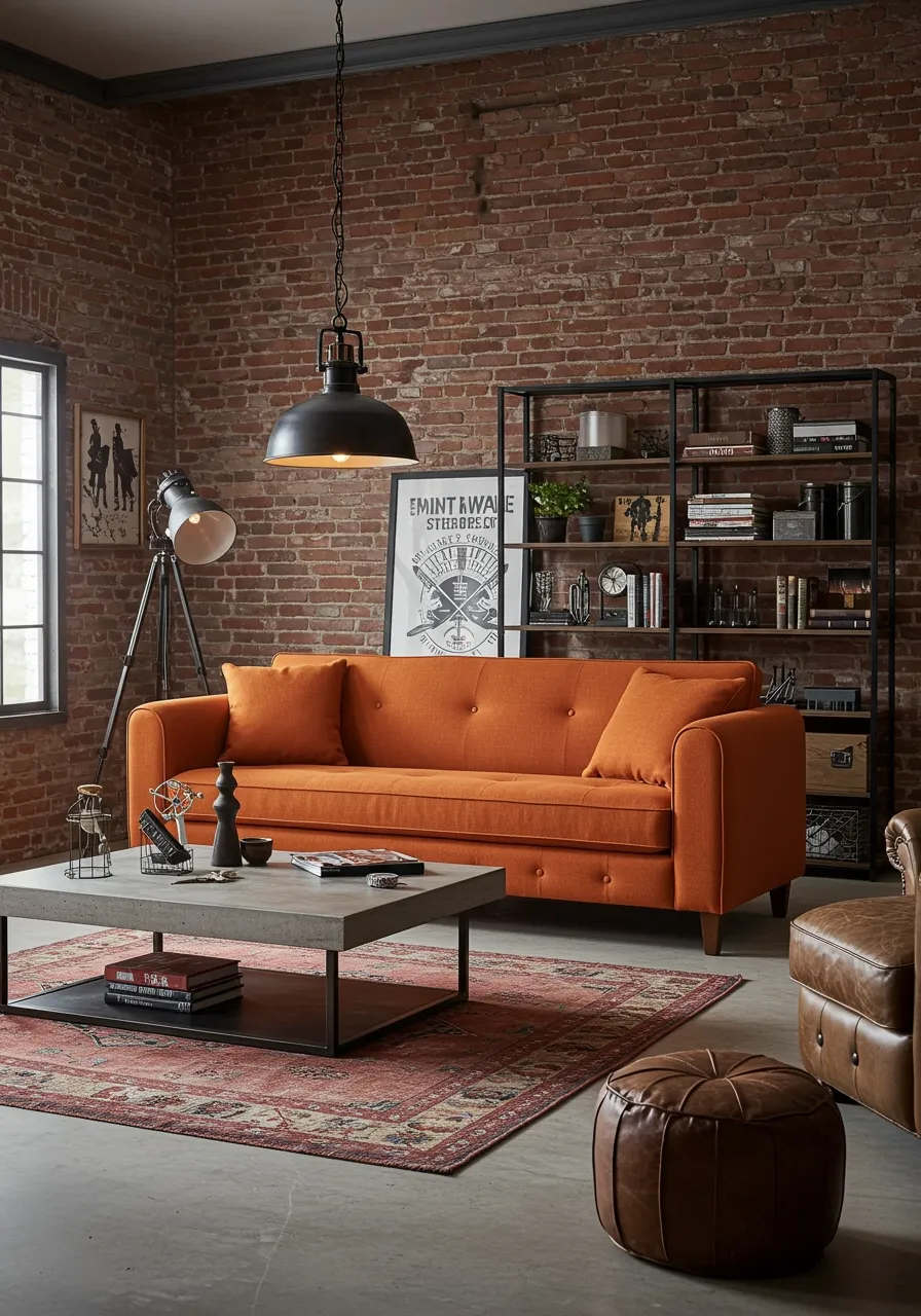 orange couch living room ideas 8